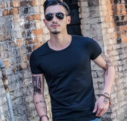 Men's bamboo fibre summer T-shirt shown in multiple colour options on a grey background.