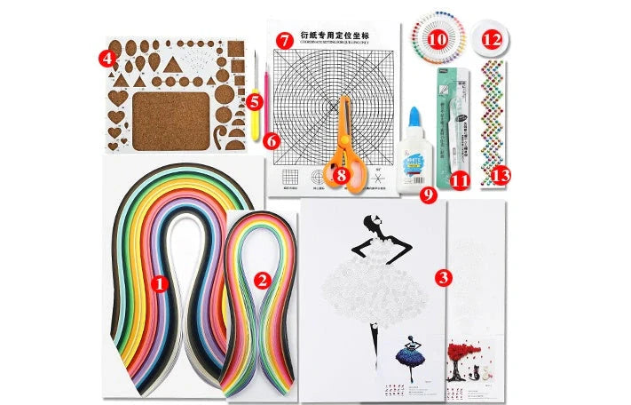 DIY Paper Craft Quill Art Kit with assorted colour paper strips and crafting tools