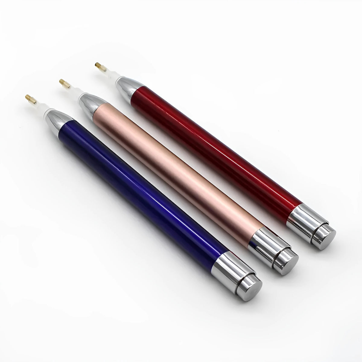 Luminous diamond painting drill pen with metal frame in blue, gold or red colour options