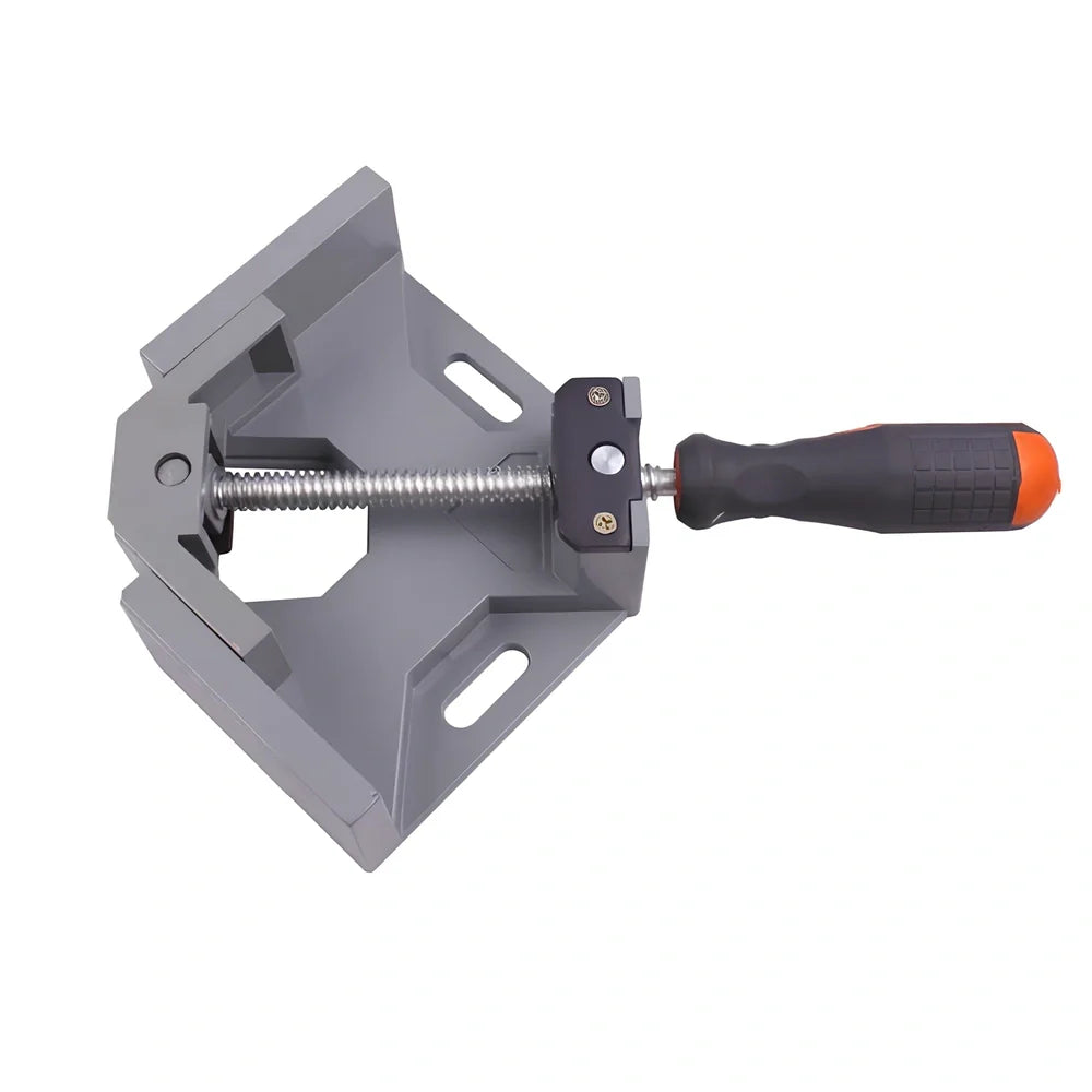 Corner Perfecter 90-degree right angle welding and woodworking fixture with adjustable jaws and rubber handle