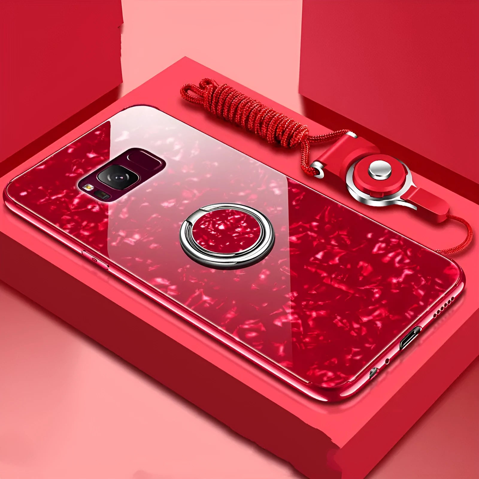 Tempered glass phone case for Samsung S8 and S9 in black, pink, red, or white colours