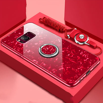 Tempered glass phone case for Samsung S8 and S9 in black, pink, red, or white colours