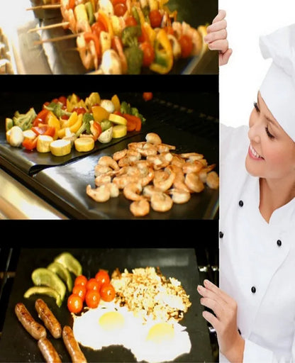 33cm by 40cm reusable BBQ grill mat with non-stick surface for gas and charcoal barbecues