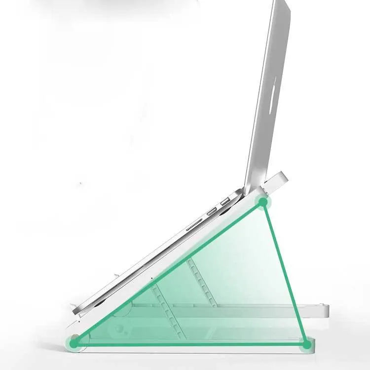 White folding laptop stand with aluminium alloy frame raised at 30mm height