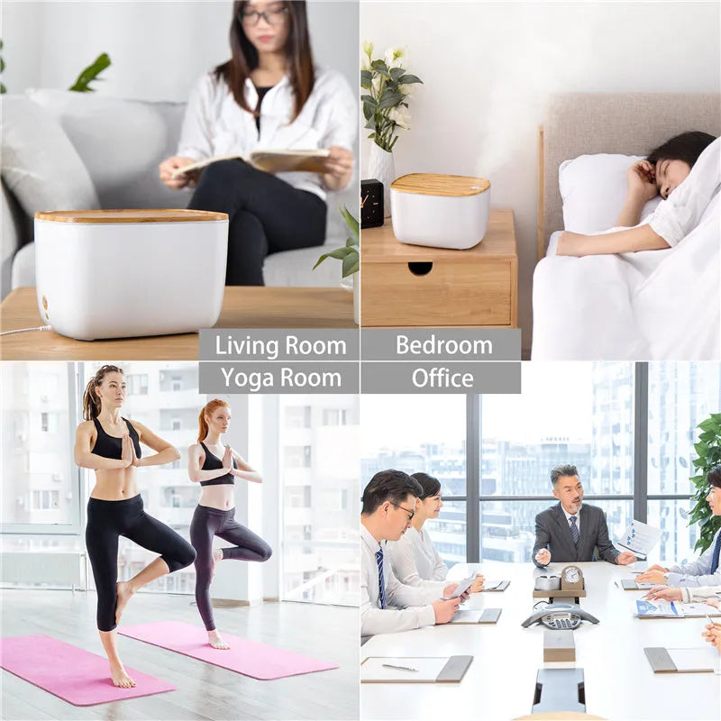 GX-22K white ultrasonic humidifier and aromatherapy diffuser unit with night light on a wooden surface.