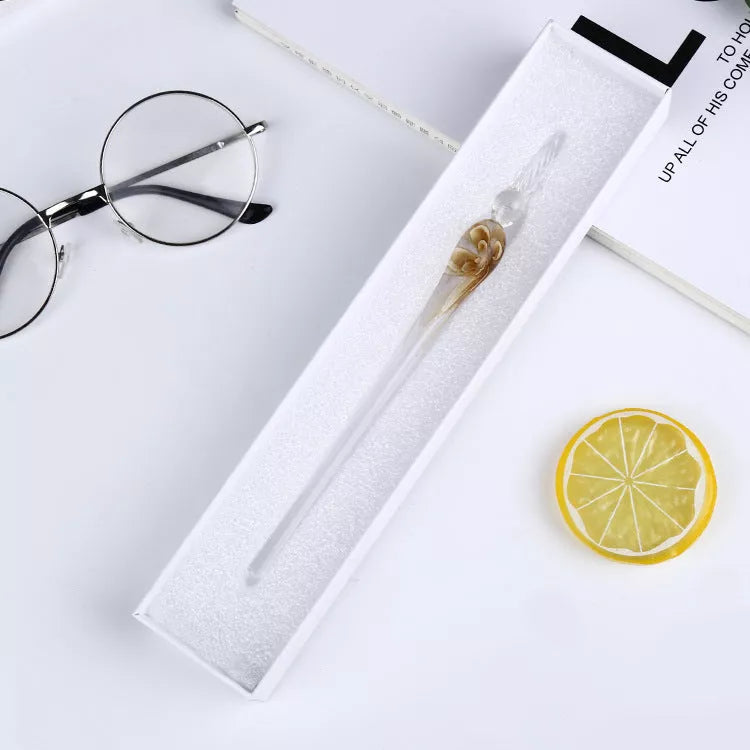 Crystal Flower Glass Dip Pen Set with floral patterns and borosilicate glass construction