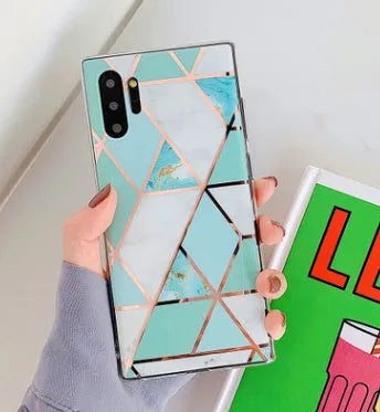 Electroplated marble mobile phone case for Huawei and Samsung smartphones with TPU construction and scratch-resistant finish