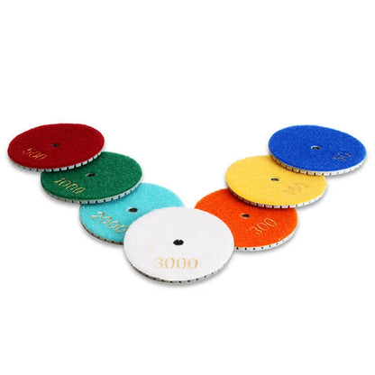 Set of 10 emery polishing discs ranging from 50 to 3000 grit for stone polishing