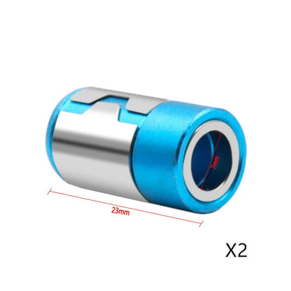 Light blue magnetic screwdriver bit with slotted head and magnetic ring for metric screws