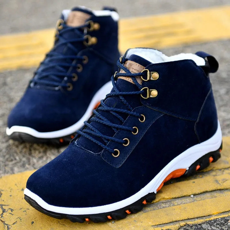 Men's cotton suede winter boots in black, blue, or brown, sizes 39-44