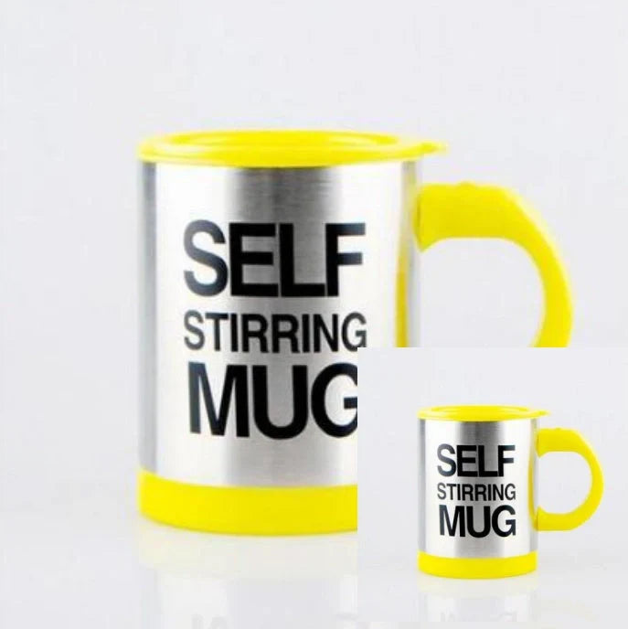Self-stirring magnetic mug in stainless steel with food-grade PP plastic lid