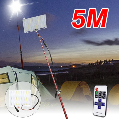 White LED fishing rod light unit with remote control, mounted on a rod for night fishing illumination.