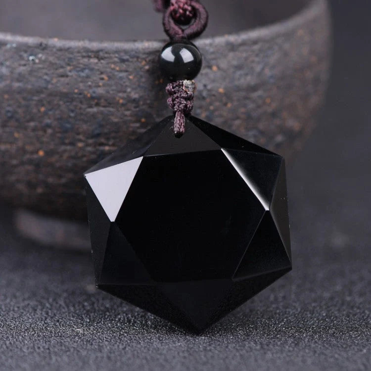 Handcrafted obsidian six-pointed star sweater chain, a unique fashion accessory