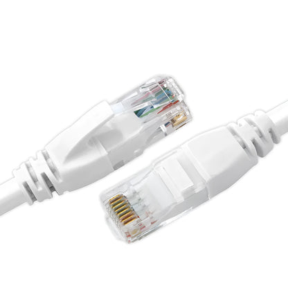 White Cat6 network cable with RJ-45 connectors and CCA conductors, available in lengths from 1M to 50M