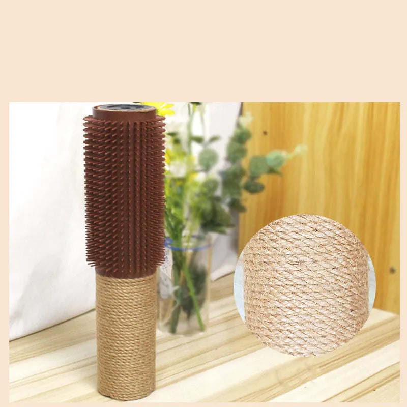 A brown sisal scratching post for cats, 30cm tall with a square base.