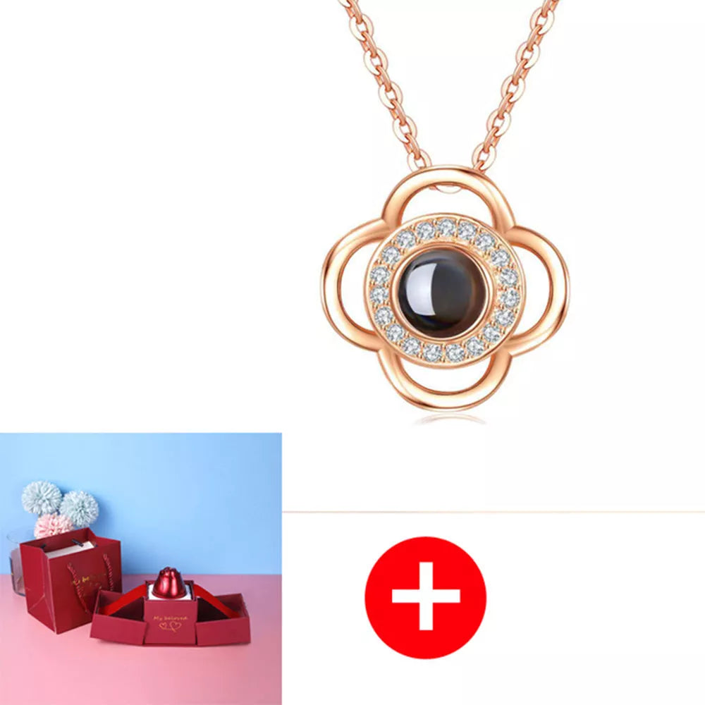 Valentine's Day Metal Rose Jewelry Gift Box Necklace with adjustable crystal necklace and maroon gift box
