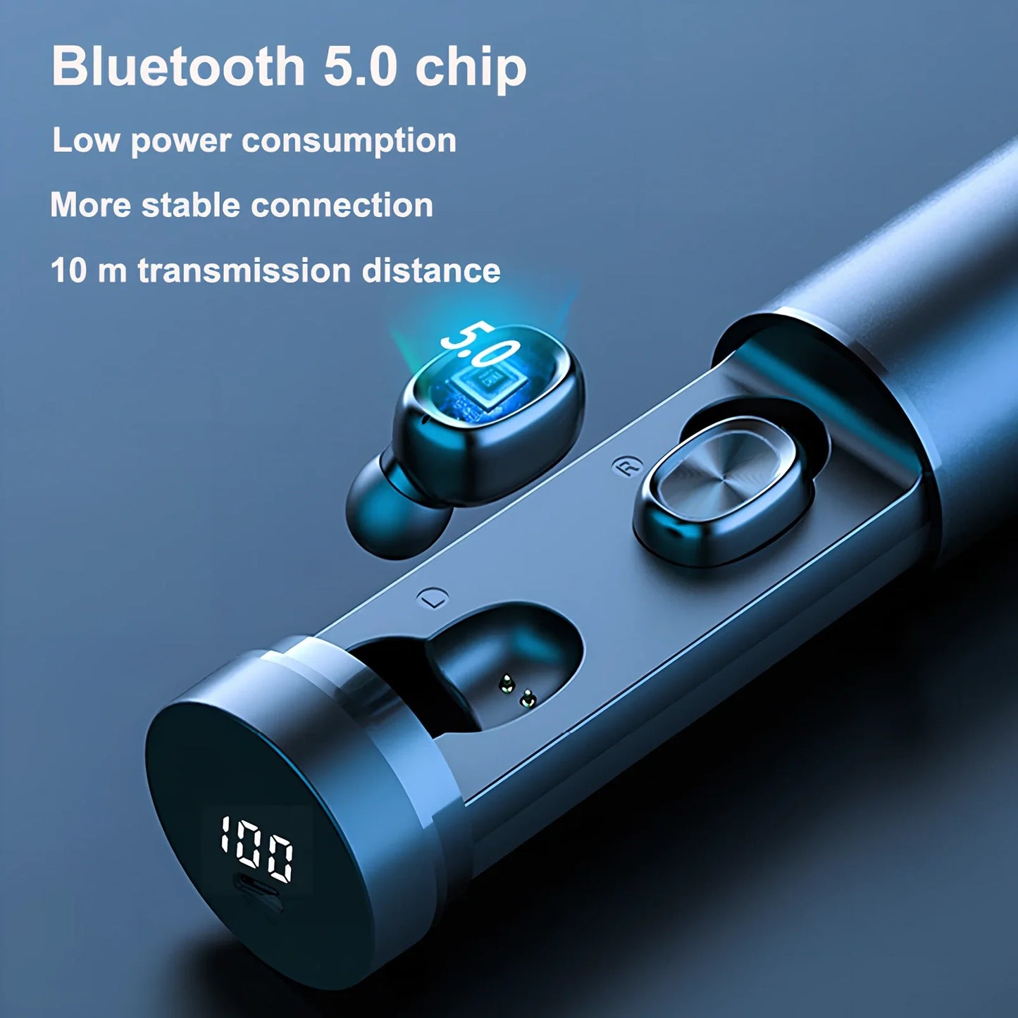 Mini portable pull-out Bluetooth headset in charging case with multiple colour options