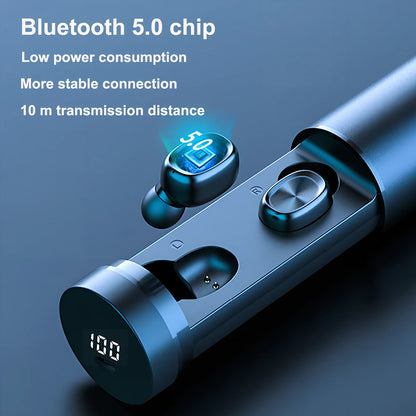 Mini portable pull-out Bluetooth headset in charging case with multiple colour options