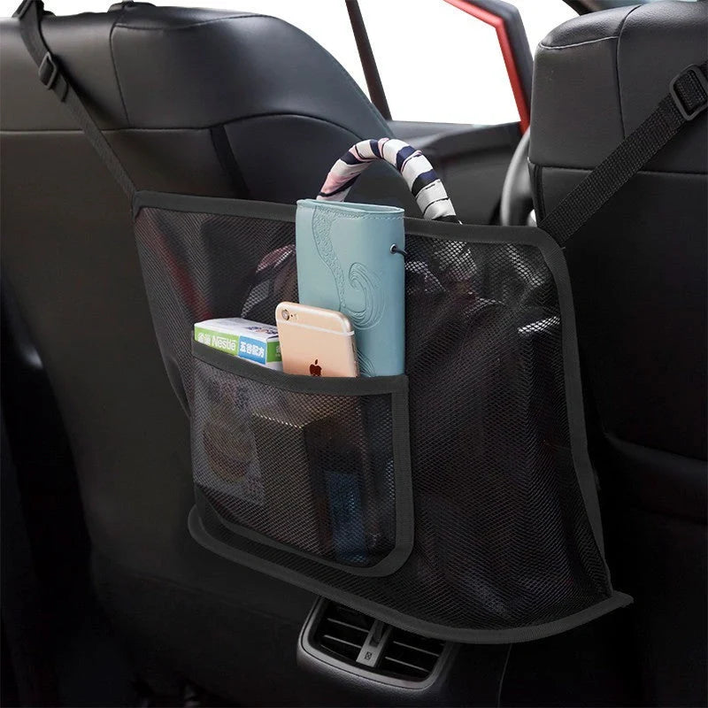 Car mesh bag organiser in red and black, dimensions 40x12x26cm