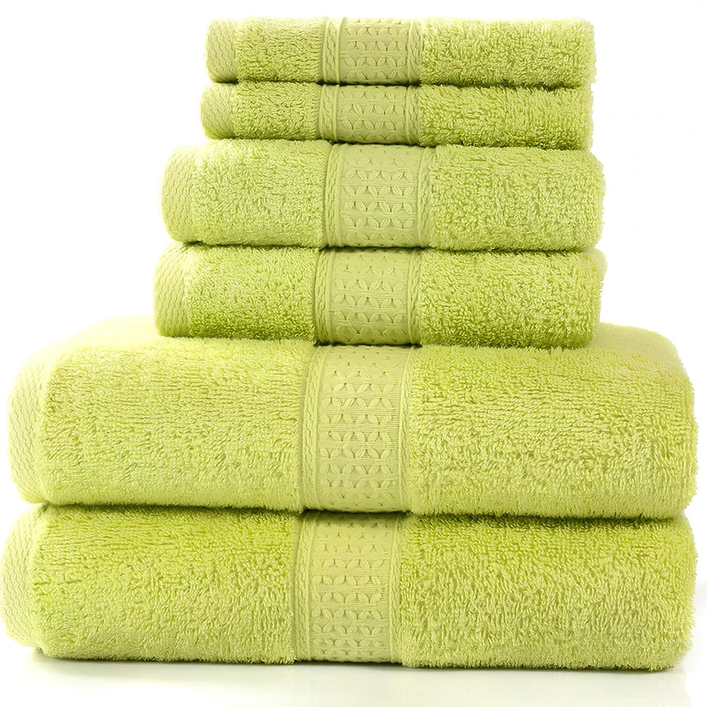 Pure cotton towel set showing bath towel, towel, and square towel in bamboo green colour