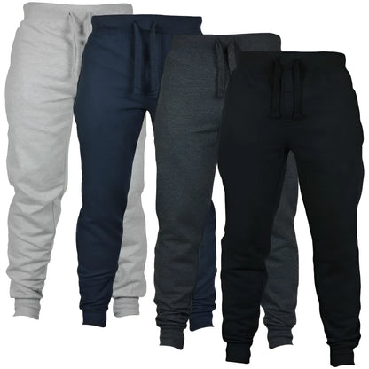 Men's solid colour cotton fleece casual trousers with a drawstring waistband in a loose fit.