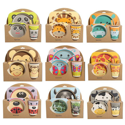 Stylish bamboo fibre children's tableware set with playful animal designs