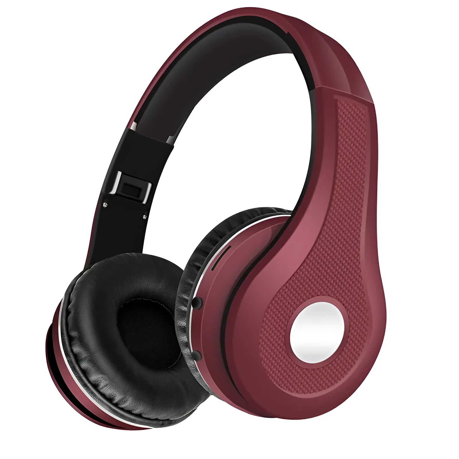 Metallic finish Bluetooth over-ear headset shown in black, red, blue, and gold colour options.