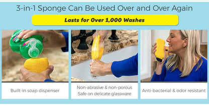 3-in-1 Sponge Hero silicone kitchen cleaning tool with built-in soap dispenser