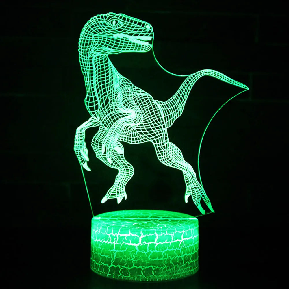 Colourful dinosaur 3D night light with LED effects on acrylic panel and ABS base