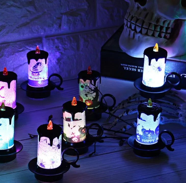 Halloween LED electronic candle light with multi-colour flash and horror stickers