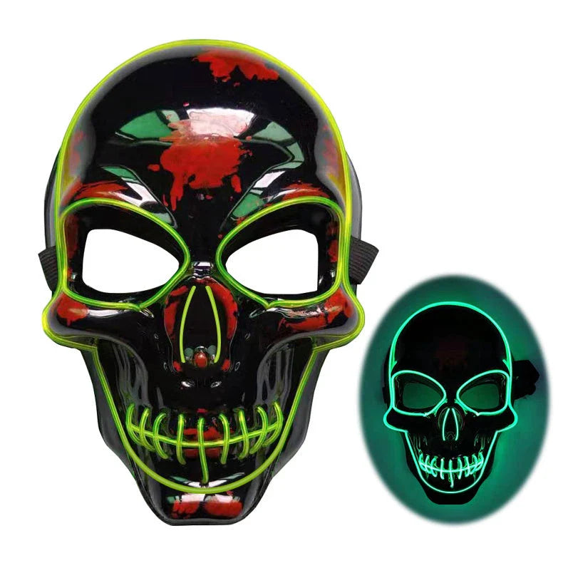 Realistic LED Skeleton Mask with customizable glow-in-the-dark lighting effects for Halloween, parties, and more