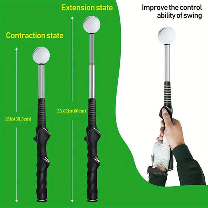 Golf telescopic swing simulator with adjustable stainless steel shaft in black, blue, or red colours for home training