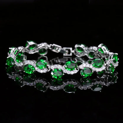 Copper-plated gold bracelet with AAA+ zircon stones in simple geometry style measuring 18.4cm length