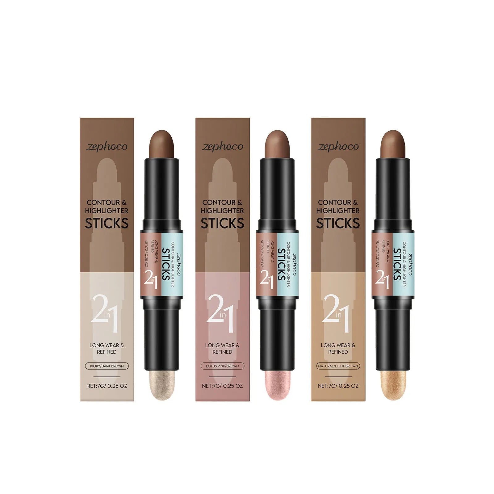 Dual-ended 2-in-1 brow highlighter and repair pen in natural light brown.