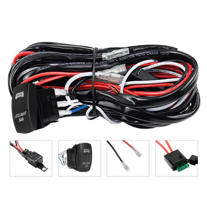 Off road LED spotlight cable set with 2 metre black wiring harness and light bar switch