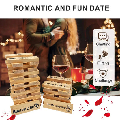 Couple's Intimacy Block Tower Game made from sustainable wood for date nights