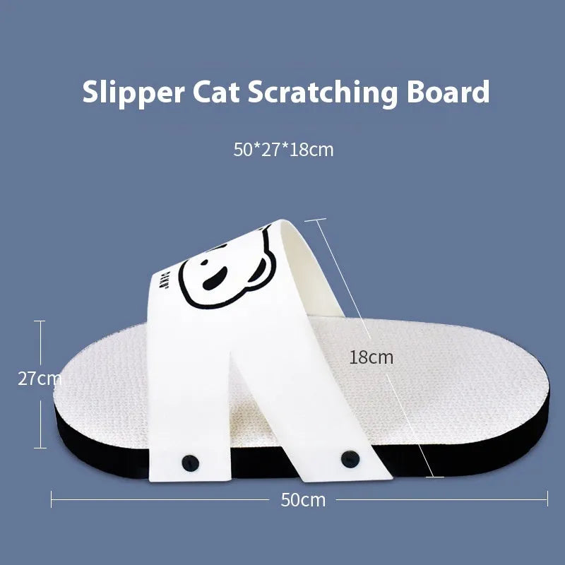 White slipper-style corrugated paper cat scratch board on a floor