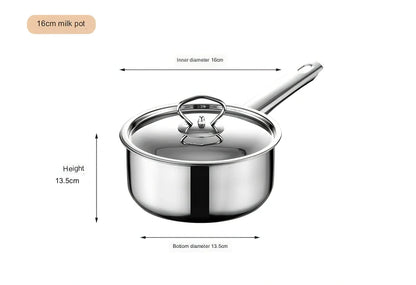 15-piece stainless steel cookware set with 12 pots, glass lids, non-stick pans, and utensils nested at 45x27x17cm