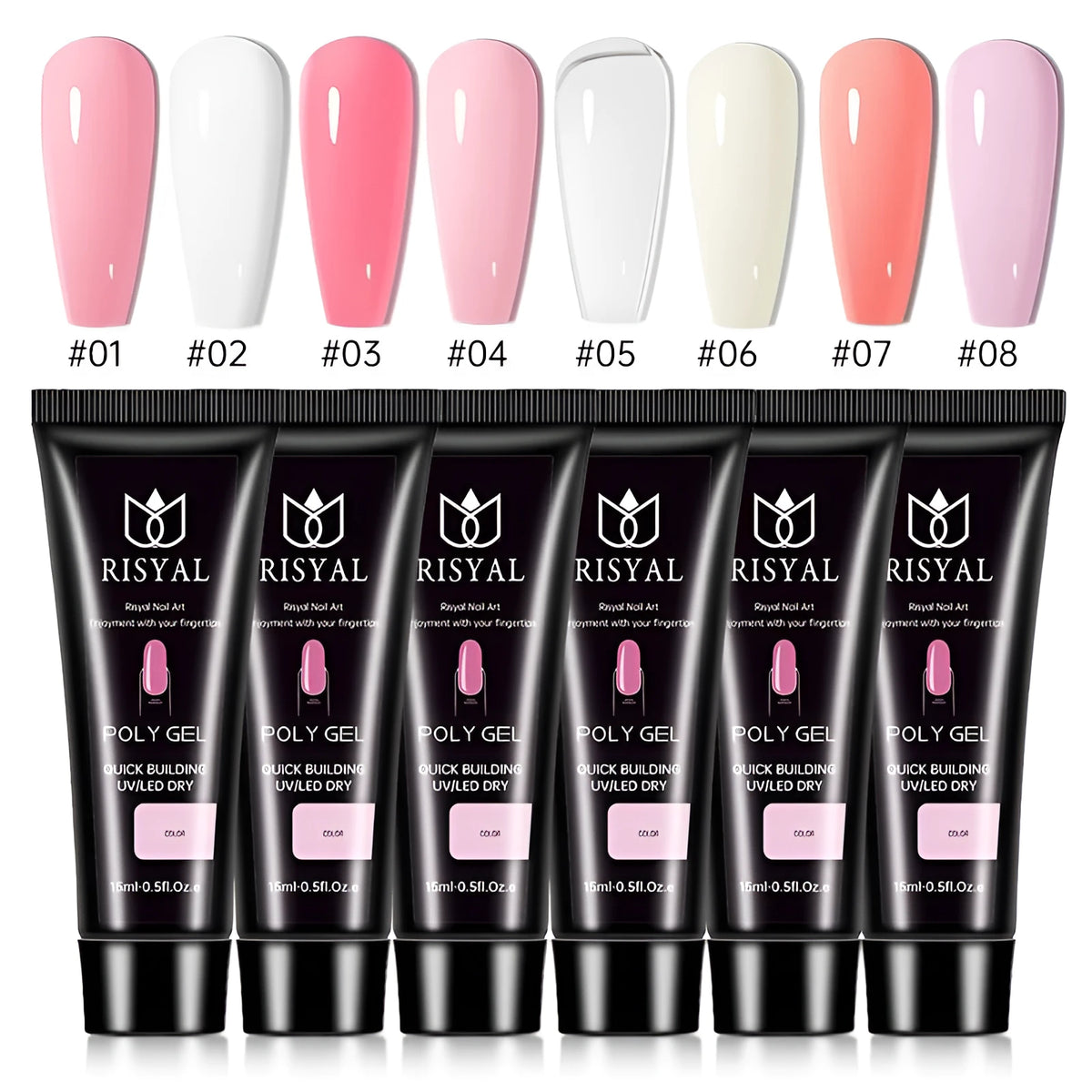 UV nail extension kit with polishes, mini lamp, glues, and metal tools in a zipper bag