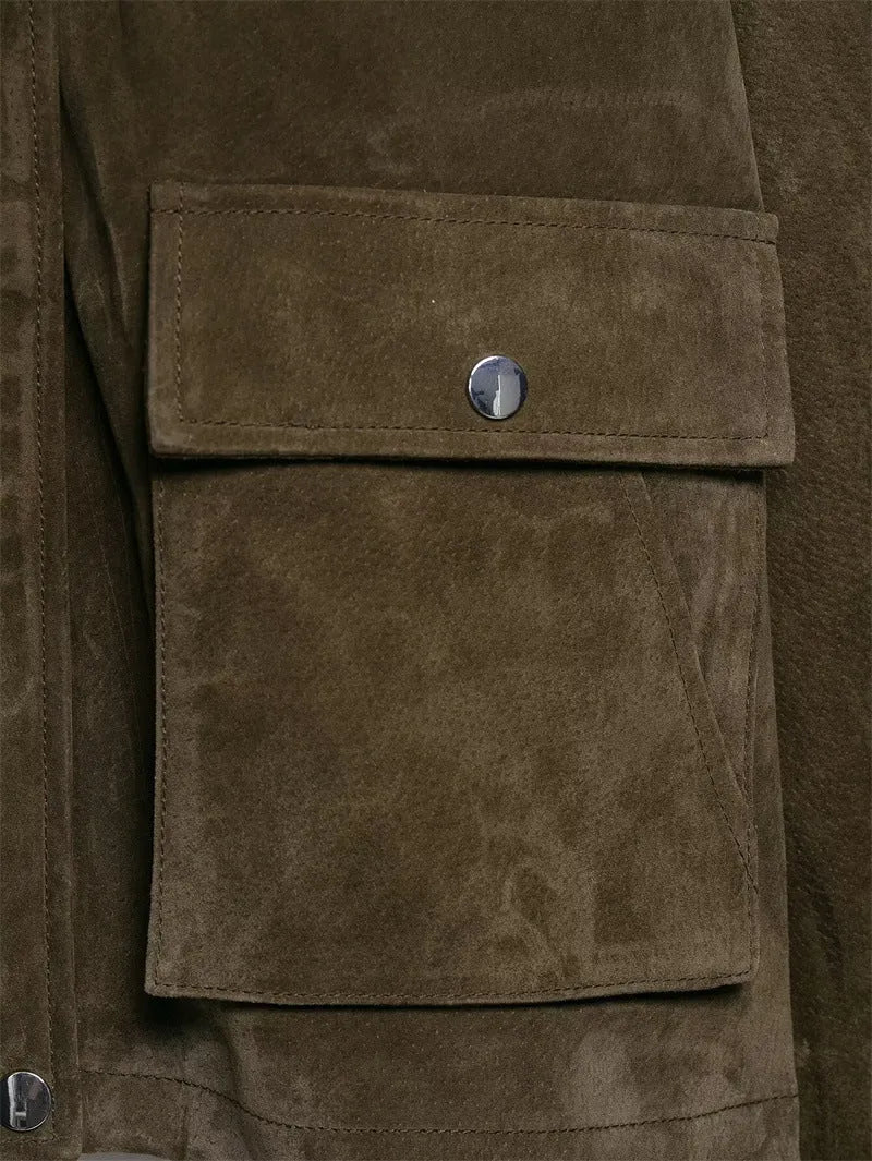 Women's black PU leather-look casual jacket with a relaxed fit, shown on a model.