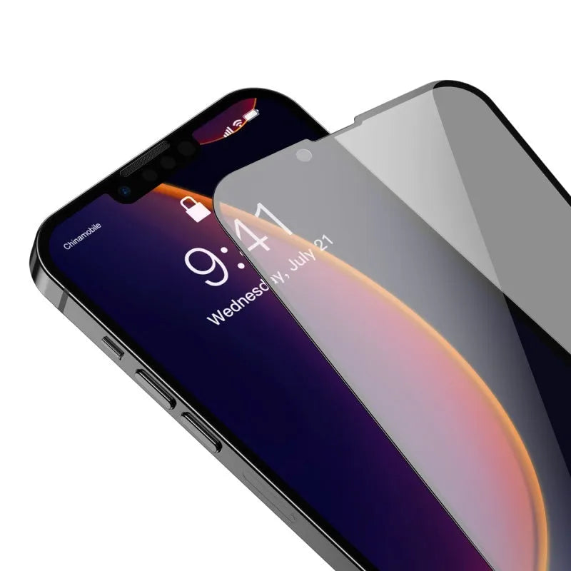 Full screen privacy tempered glass film for iPhone 5.4 inch 2021 model in black, HD front film with fitting tools