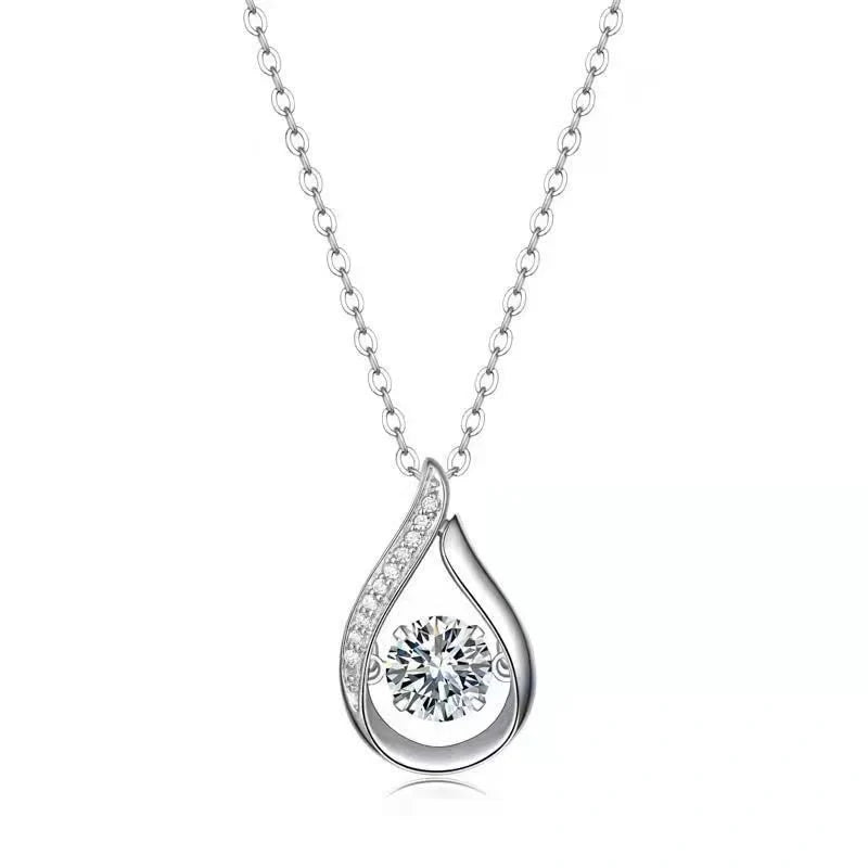 Elegant drop-shaped necklace in luxurious white gold, featuring a captivating water droplet design
