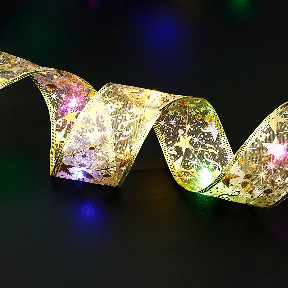 LED ribbon fairy lights with festive bow tie for Christmas decorations