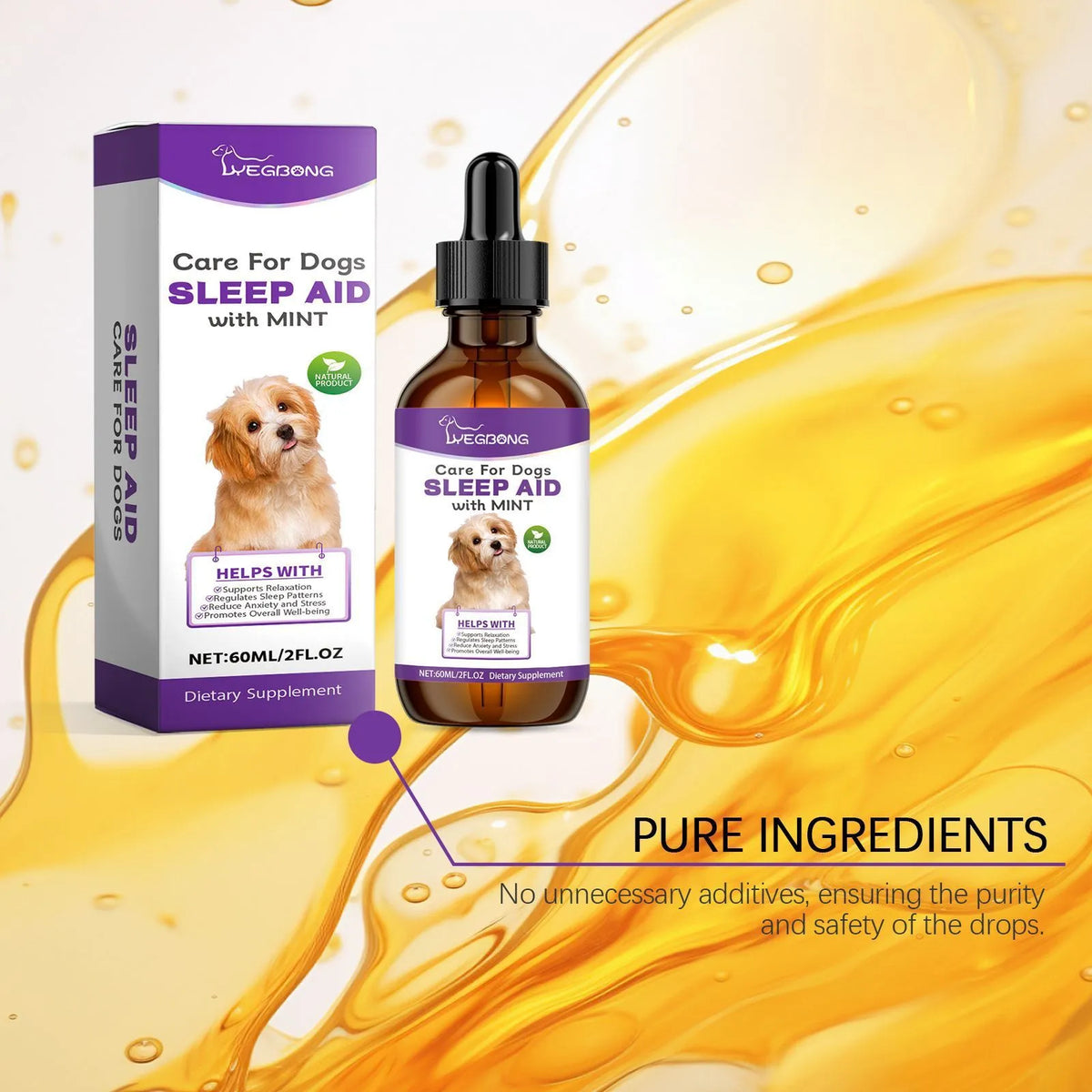 60ml bottle of dog sleep drops with mint extract for canine night care