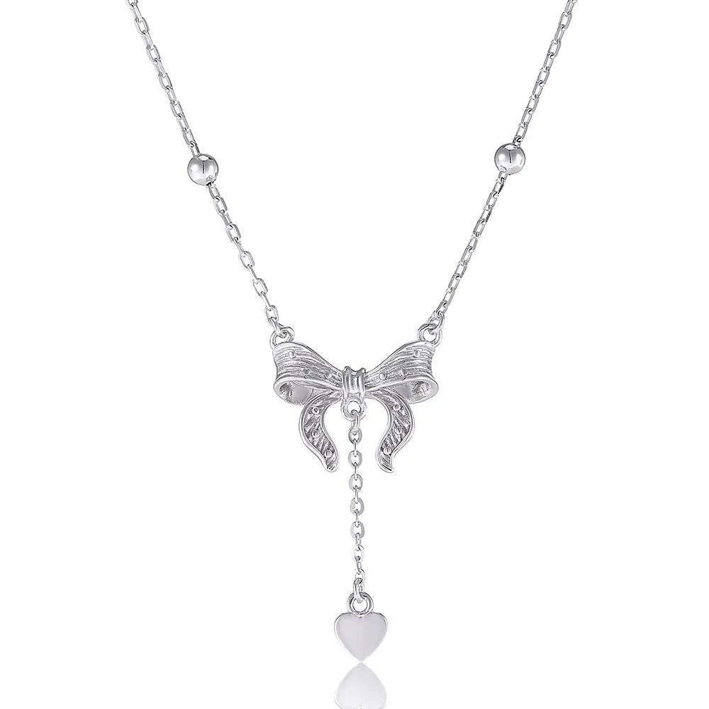 S925 sterling silver adjustable necklace with butterfly and heart pendant on O-ring chain