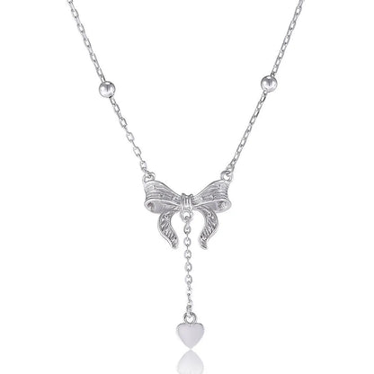 S925 sterling silver adjustable necklace with butterfly and heart pendant on O-ring chain