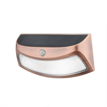 Solar outdoor wall lamp with smiling face design, dimensions 153mm by 76mm by 38mm