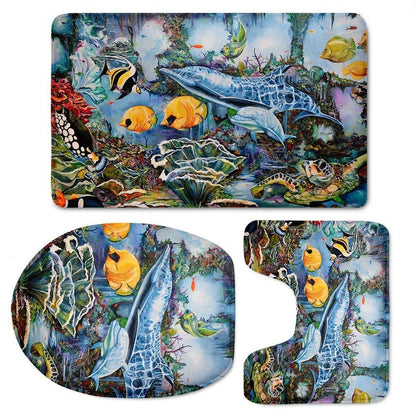 Custom 3D style bathroom set with flannel mats and toilet seat cover