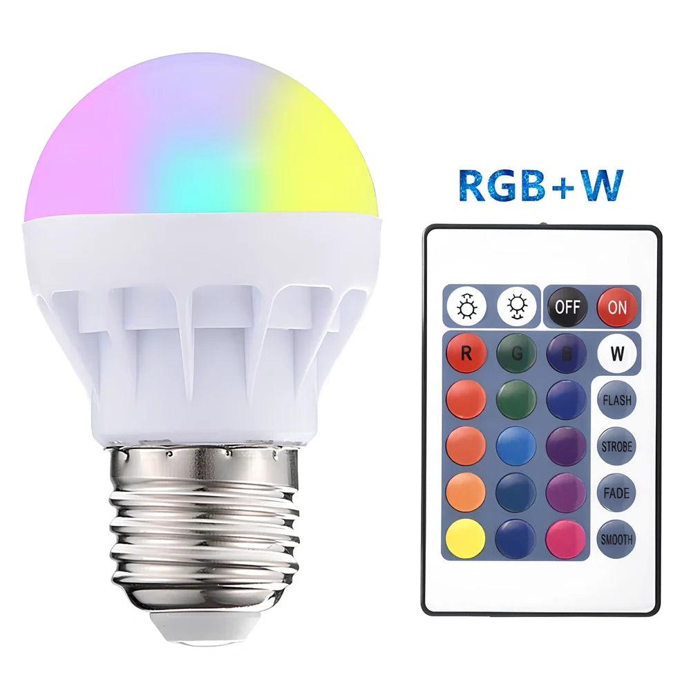 3W RGB LED bulb with remote, plastic aluminium body, PC shade, 210 lumens full colour output
