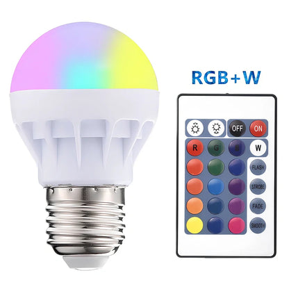 3W RGB LED bulb with remote, plastic aluminium body, PC shade, 210 lumens full colour output